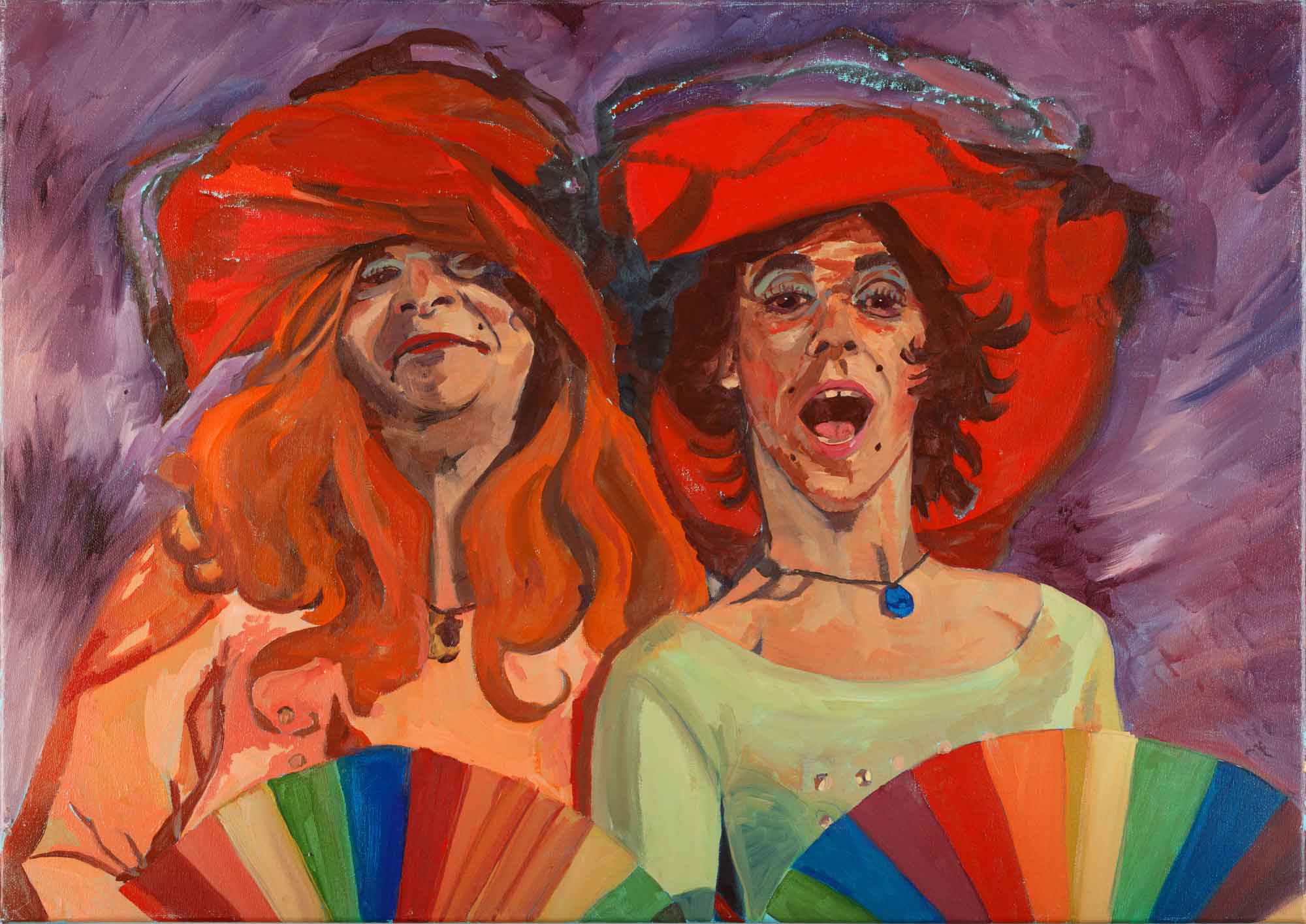 Oil painting of two costumed women by Laura Lewis